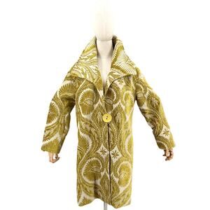 Vintage Y2K 3 Sisters Cream Yellow Tapestry Floral Wire Collar Duster Jacket